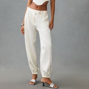 ANTHROPOLOGIE Maeve Satin Parachute Jogger Pants Ivory Size 16P NEW